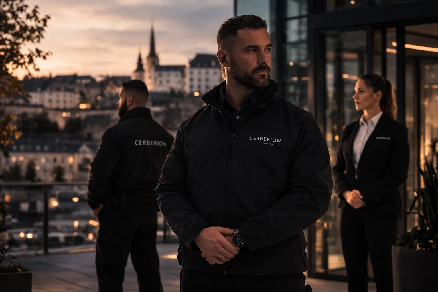 Agents de sécurité Cerberion avec vue sur Luxembourg