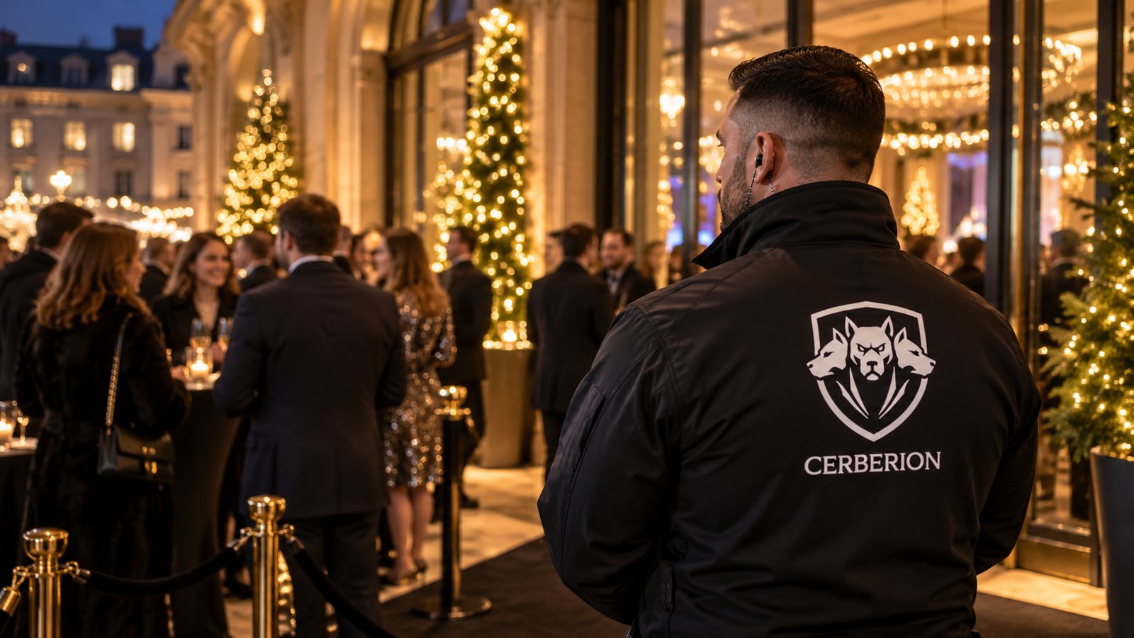 Agent Cerberion sécurisant un événement de fin d'année au Luxembourg
