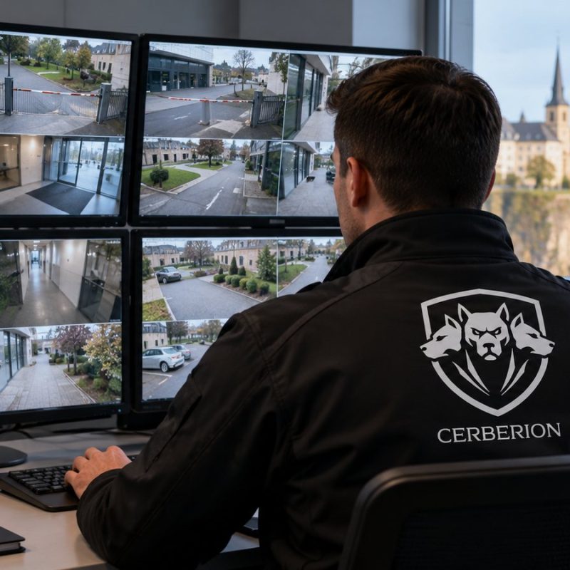 Opérateur Cerberion en salle de vidéosurveillance au Luxembourg