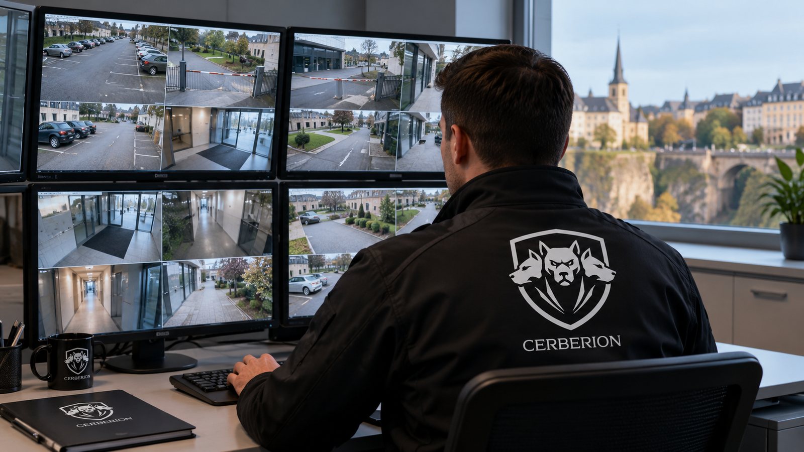 Opérateur Cerberion en salle de vidéosurveillance au Luxembourg